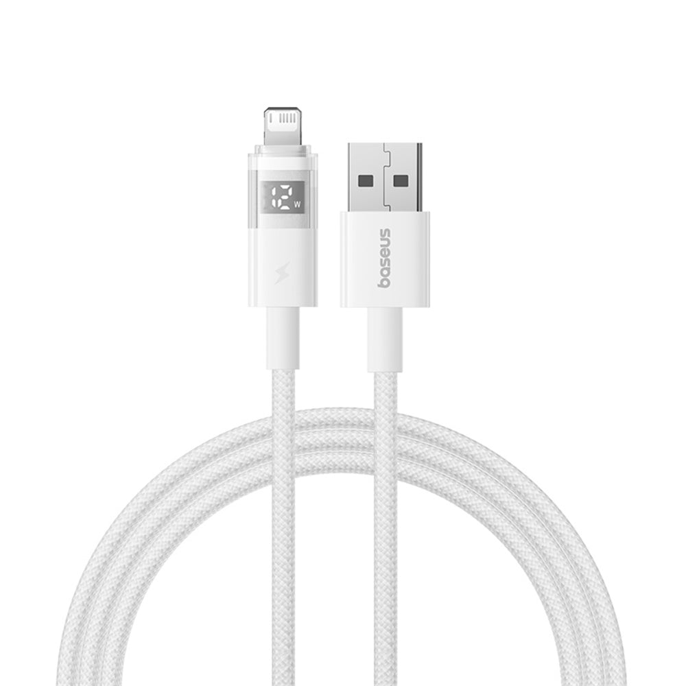 Cablu Baseus Display 2 (P10382700211-01), USB to Lightning, Fast Charging, Digital Display, 2.4A, 2m, Moon White