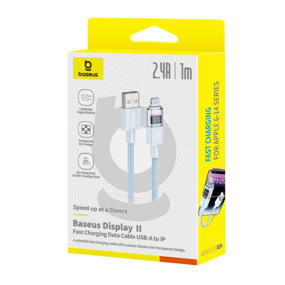 Cablu Baseus Display 2 (P10382700311-00), USB to Lightning, Fast Charging, Digital Display, 2.4A, 1m, Galaxy Blue