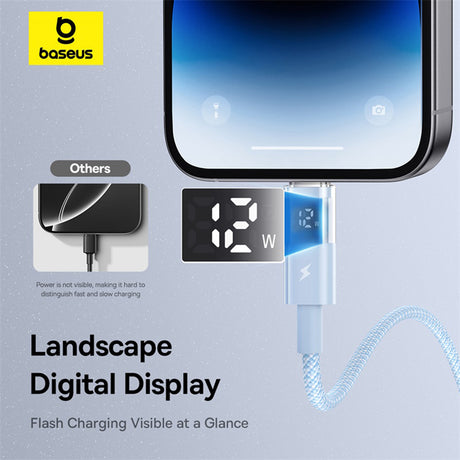 Cablu Baseus Display 2 (P10382700311-01), USB to Lightning, Fast Charging, Digital Display, 2.4A, 2m, Galaxy Blue