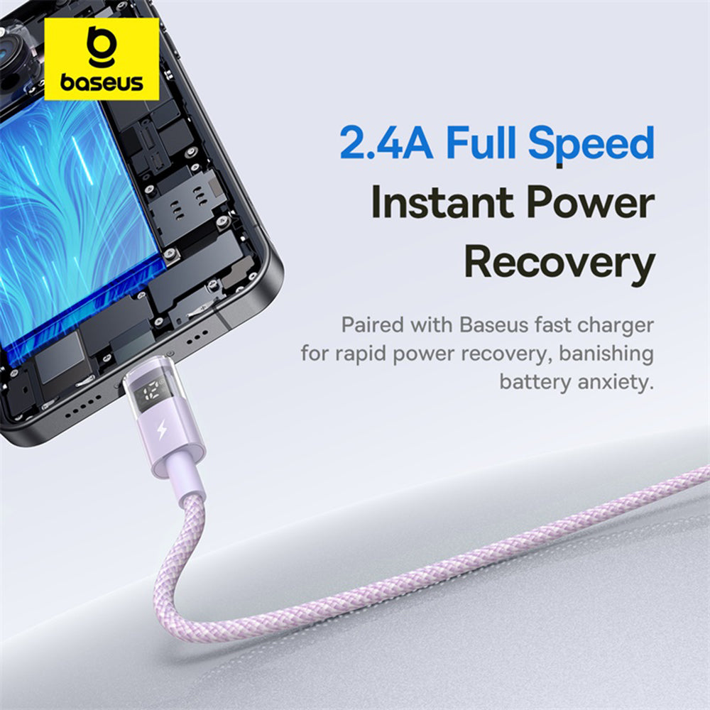 Cablu Baseus Display 2 (P10382700511-01), USB to Lightning, Fast Charging, Digital Display, 2.4A, 2m, Nebula Purple