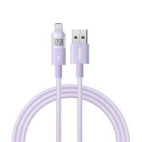 Cablu Baseus Display 2 (P10382700511-01), USB to Lightning, Fast Charging, Digital Display, 2.4A, 2m, Nebula Purple