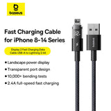 Cablu Baseus Display 2 (P10382700121-01), USB to Lightning, Fast Charging, Digital Display, 2.4A, 2m, Negru Cosmic