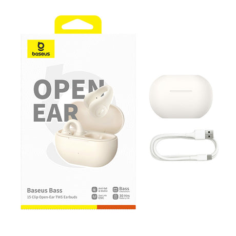 Casti Baseus Bass 15 Clip (A00079500223-00), True Wireless, ENC, Bluetooth 5.4, Open-ear, USB-C, Stellar White