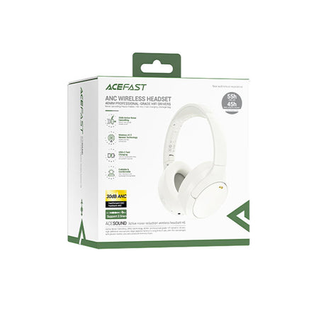 Casti Acefast Wireless Headset (H6), Type-C, Bluetooth 5.3, Active Noise Reduction, IPX4, 500mAh, Hi-Fi Sound, Alb