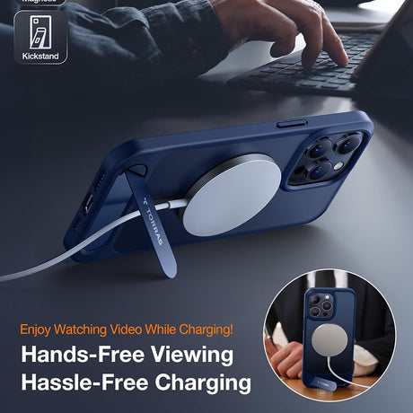 Husa de protectie Torras Pstand MagSafe compatibil cu iPhone 15 Pro Max, Bleumarin