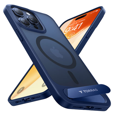 Husa de protectie Torras Pstand MagSafe compatibil cu iPhone 15 Pro Max, Bleumarin