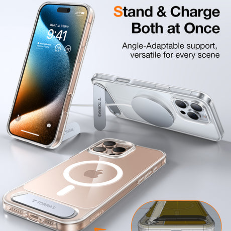 Husa de protectie Torras Pstand MagSafe compatibil cu iPhone 16 Pro, Transparent