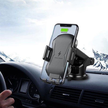 Suport Techsuit with Wireless Charging Premium (CAPD032), for Dashboard, Windshield, Air Vent, 10W, Negru