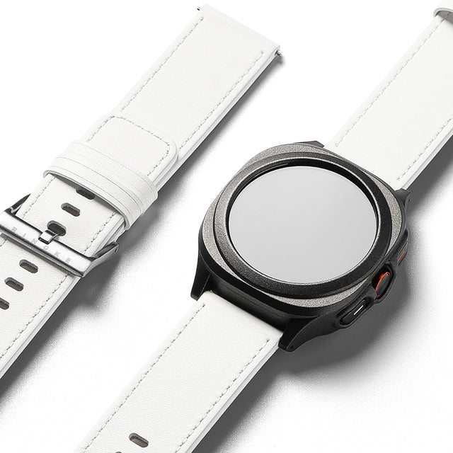 Accesoriu smartwatch Ringke Leather One Basic Bold 24mm compatibil cu Fossil Hybrid / Mobvoi TicWatch Pro 5 / Suunto 9 / Suunto 9 Baro / Suunto D5, Alb