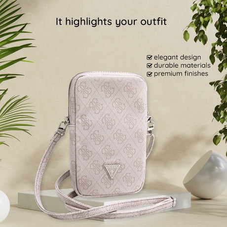 Geanta Guess Universal Phone Pouch Zip Triangle 4G (GUWBZPGSTEGP), Universal, Adjustable Strap, Zip Closure, Roz