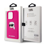 Husa de protectie Karl Lagerfeld Silicone MagSafe (KLHMP15XSKHPPLF) compatibil cu iPhone 15 Pro Max, Fuchsia Karl`S Head