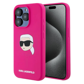 Husa de protectie Karl Lagerfeld Silicone MagSafe (KLHMP15XSKHPPLF) compatibil cu iPhone 15 Pro Max, Fuchsia Karl`S Head