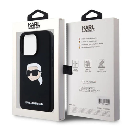 Husa de protectie Karl Lagerfeld Silicone MagSafe (KLHMP15SSKHPPLK) compatibil cu iPhone 15, Karl`s Head