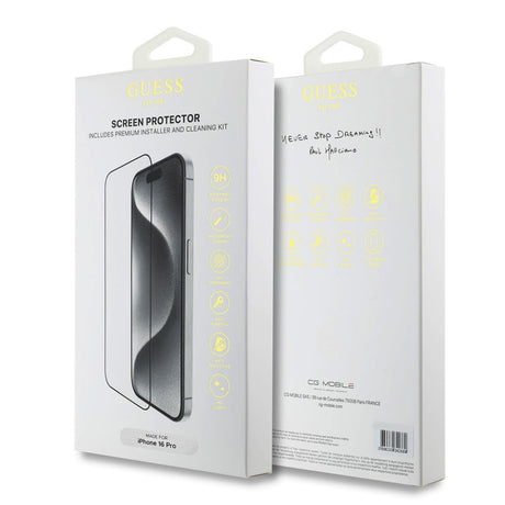 Folie de protectie Guess Classic 2.5D Outline (GUTGP16SBOKGCIT) compatibil cu iPhone 16, Negru