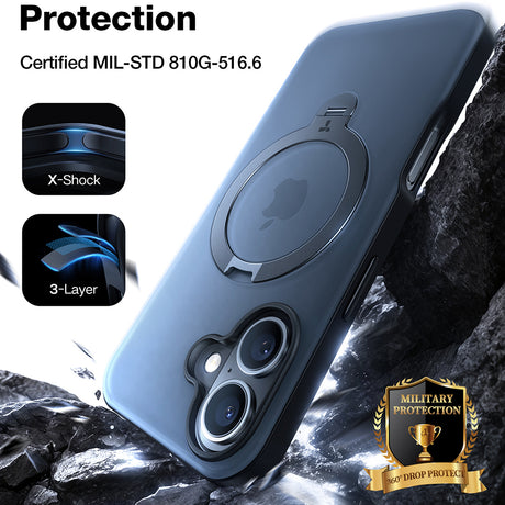 Husa de protectie Torras Ostand Spin MagSafe Series compatibil cu iPhone 16, Transparent