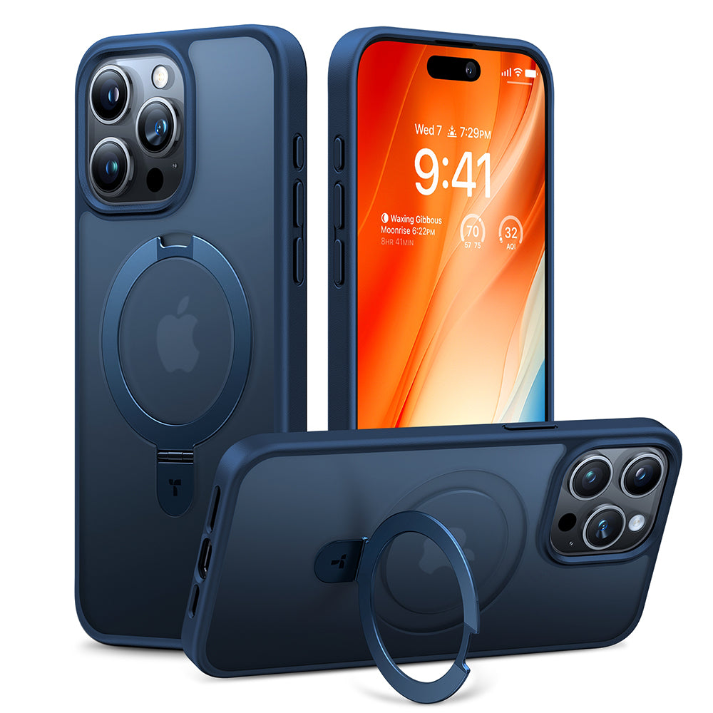 Husa de protectie Torras Ostand MagSafe Series compatibil cu iPhone 15 Pro Max, Bleumarin