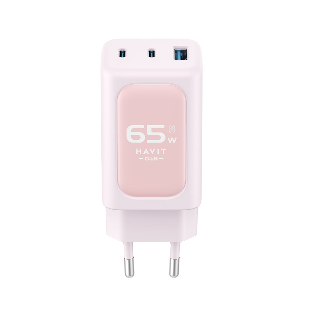 Incarcator Havit (UC260 EU), 2x USB-C, USB, 65W, Roz