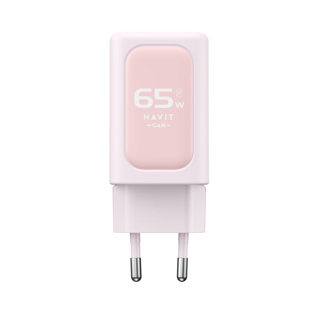 Incarcator Havit (UC260 EU), 2x USB-C, USB, 65W, Roz