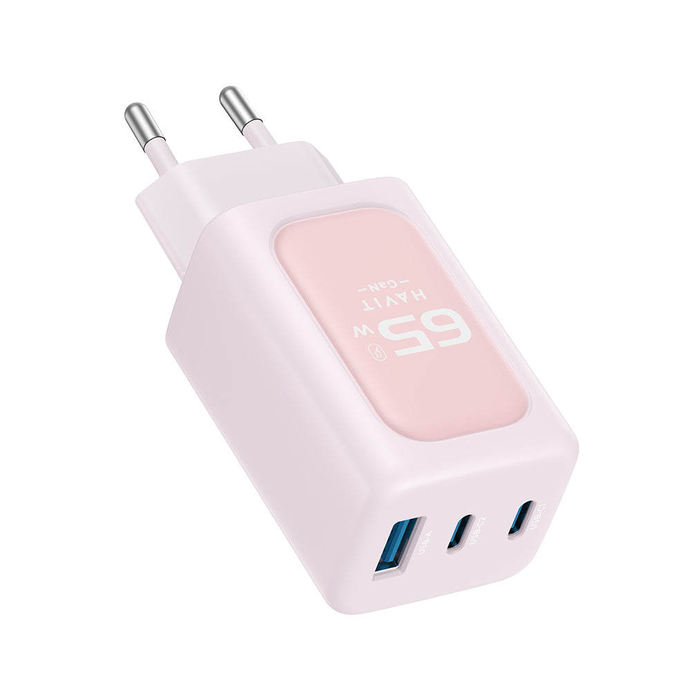 Incarcator Havit (UC260 EU), 2x USB-C, USB, 65W, Roz