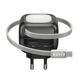Incarcator Havit (UC251 EU), Type-C Retractable Cable, Type-C, USB, GaN, 35W, Negru / Gray