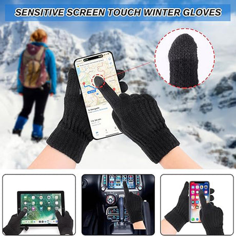 Techsuit Gloves (ST0015), from Alpaca Wool, Size 21cm, Negru
