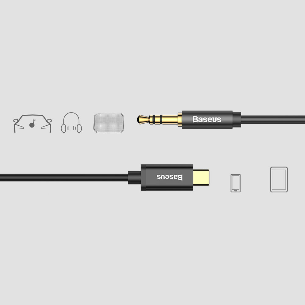 Cablu Baseus Audio Adapter M01 (CAM01-01), USB-C to Jack 3.5mm, Digital Audio Transmission, Gold-plated Plug, 1.2m, Negru
