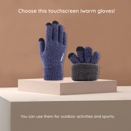 Iwarm Gloves (ST0018), Premium Wool, with Non-slip Details, Size 23cm, Negru / Grey