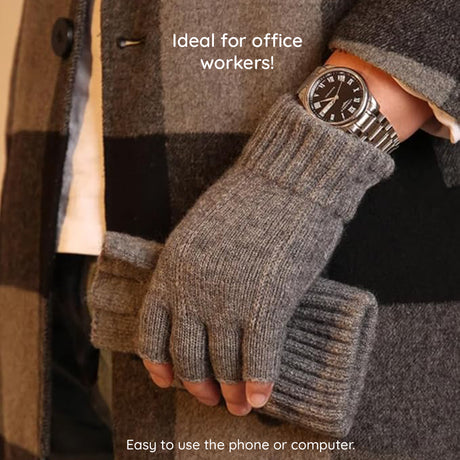 Techsuit Gloves (ST0014), from Alpaca Wool, Half Finger, Size 17cm, Bleumarin