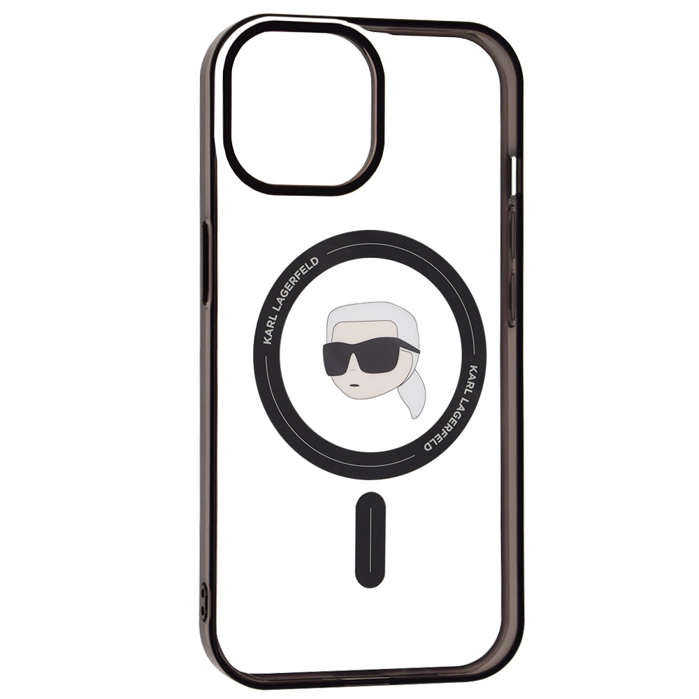 Husa de protectie Karl Lagerfeld IML MagSafe (KLHMP15SHKHNOTK) compatibil cu iPhone 15, Transparent Karl`S Head