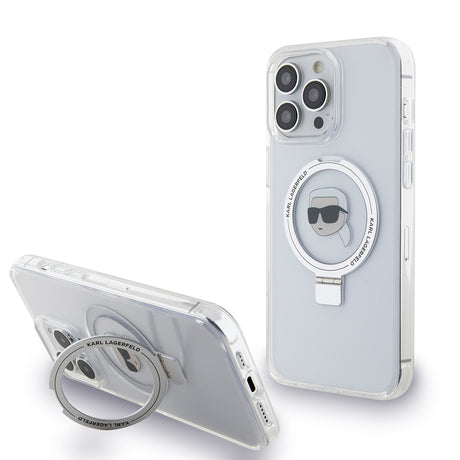 Husa de protectie Karl Lagerfeld Hardcase Ring Stand MagSafe (KLHMP15LHMRSKHH) compatibil cu iPhone 15 Pro, Alb Karl Head