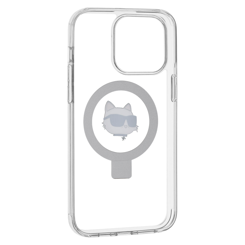 Husa de protectie Karl Lagerfeld Hardcase Ring Stand MagSafe (KLHMP15XHMRSCHH) compatibil cu iPhone 15 Pro Max, Alb Choupette Head