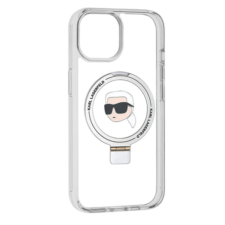 Husa de protectie Karl Lagerfeld Hardcase Ring Stand MagSafe (KLHMP15SHMRSKHH) compatibil cu iPhone 15, Alb Karl Head