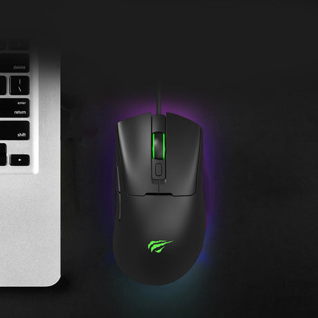 Tastatura/Mouse Havit Wired Gaming Mouse (MS966), with RGB Lights, 800/1600/3200/6400/8000/12000 DPI, 1.6m, 5V, Negru