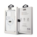 Husa de protectie Karl Lagerfeld IML MagSafe (KLHMP16LHLSKIH) compatibil cu iPhone 16 Pro, Alb Metal Karl`S Head