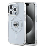 Husa de protectie Karl Lagerfeld IML MagSafe (KLHMP16LHLSKIH) compatibil cu iPhone 16 Pro, Alb Metal Karl`S Head
