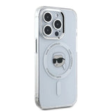 Husa de protectie Karl Lagerfeld IML MagSafe (KLHMP16LHLSKIH) compatibil cu iPhone 16 Pro, Alb Metal Karl`S Head