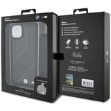 Husa de protectie BMW Leather M Edition Carbon Stripe & Strap compatibil cu iPhone 15 Plus (BMHCP15M23PSCCK), Negru