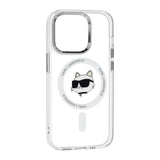 Husa de protectie Karl Lagerfeld IML MagSafe (KLHMP14LHLSCHH) compatibil cu iPhone 14 Pro, Alb Metal Choupette`S Head
