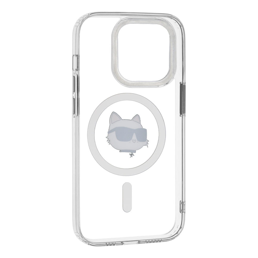 Husa de protectie Karl Lagerfeld IML MagSafe (KLHMP14LHLSCHH) compatibil cu iPhone 14 Pro, Alb Metal Choupette`S Head