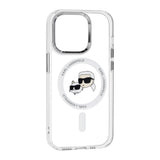 Husa de protectie Karl Lagerfeld IML MagSafe (KLHMP14LHLSKCH) compatibil cu iPhone 14 Pro, Alb Metal Karl&Choupette Head