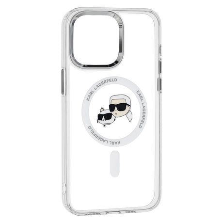 Husa de protectie Karl Lagerfeld IML MagSafe (KLHMP15LHLSKCH) compatibil cu iPhone 15 Pro, Alb Metal Karl&Choupette Head