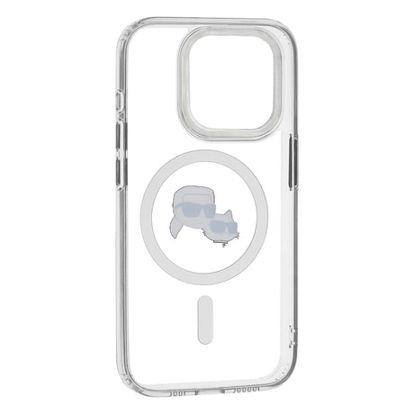 Husa de protectie Karl Lagerfeld IML MagSafe (KLHMP15LHLSKCH) compatibil cu iPhone 15 Pro, Alb Metal Karl&Choupette Head