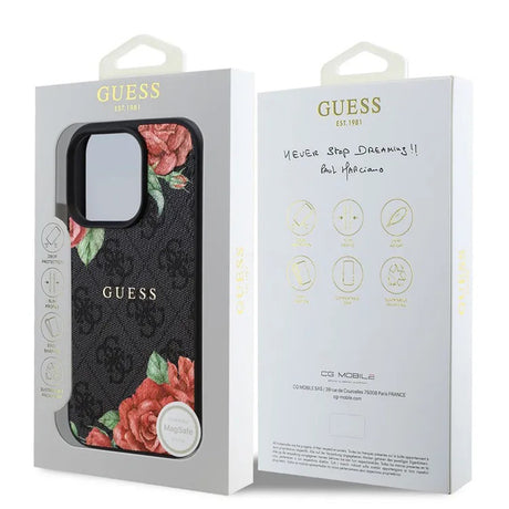 Husa de protectie Guess Hardcase 4G Flower Print MagSafe (GUHMP16XP4ROPEMCK) compatibil cu iPhone 16 Pro Max, Negru