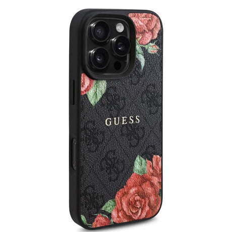 Husa de protectie Guess Hardcase 4G Flower Print MagSafe (GUHMP16XP4ROPEMCK) compatibil cu iPhone 16 Pro Max, Negru