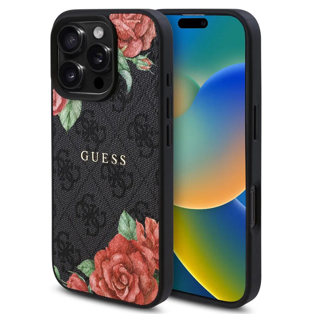 Husa de protectie Guess Hardcase 4G Flower Print MagSafe (GUHMP16XP4ROPEMCK) compatibil cu iPhone 16 Pro Max, Negru