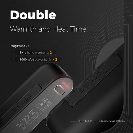 Ocoopa Hand Warmer UT2s (UT2S-BK), USB-C, with Power Bank, Electric, Magnetic Design, MagTwins, 2x 5000mAh, Negru