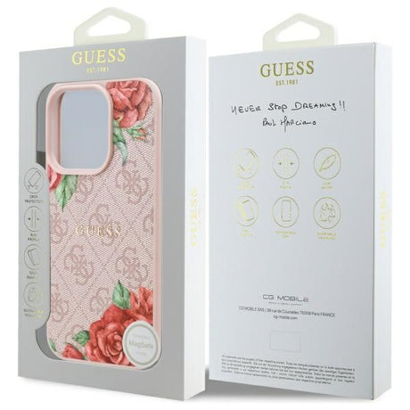 Husa de protectie Guess Hardcase 4G Flower Print MagSafe (GUHMP16LP4ROPEMCP) compatibil cu iPhone 16 Pro, Roz