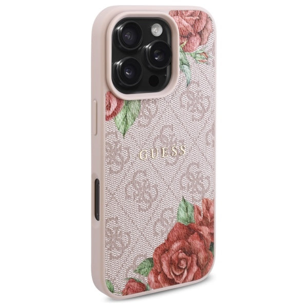 Husa de protectie Guess Hardcase 4G Flower Print MagSafe (GUHMP16LP4ROPEMCP) compatibil cu iPhone 16 Pro, Roz