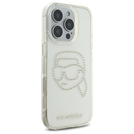 Husa de protectie Karl Lagerfeld IML Rhinestones (KLHCP16XHKHDCELT) compatibil cu iPhone 16 Pro Max, Transparent Karl Head