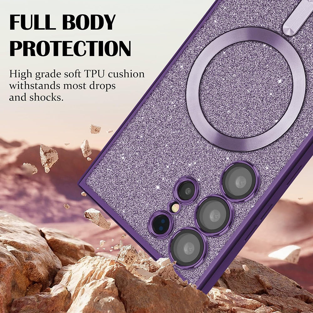 Husa de protectie Techsuit Luxury Glitter MagSafe compatibil cu Samsung Galaxy S25, Roșu